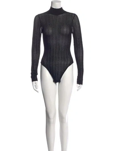 Pre-owned St Agni Mock Neck Long Sleeve Bodysuit In Blue