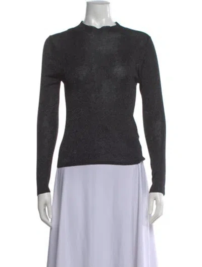 Pre-owned St Agni Mock Neck Long Sleeve Top In Black
