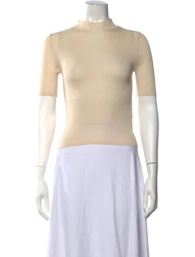 Pre-owned St Agni Mock Neck Short Sleeve Top In Neutral