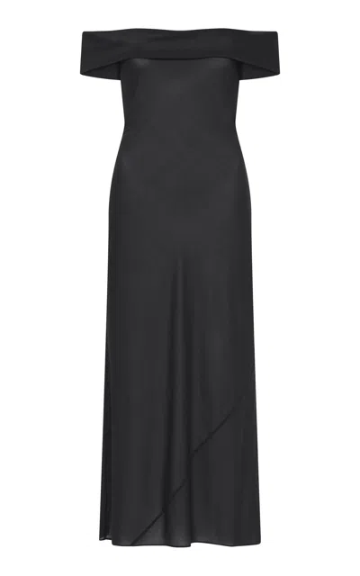 St Agni Off-the-shoulder Stretch-silk Maxi Dress In Black