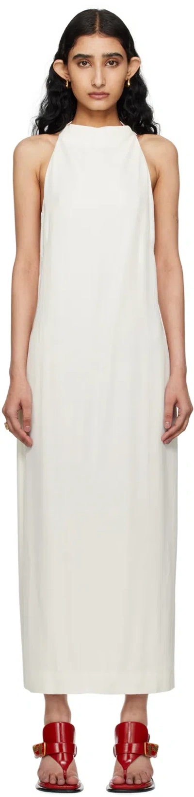 St Agni Off-white Asymm Belt Back Midi Dress In Off White