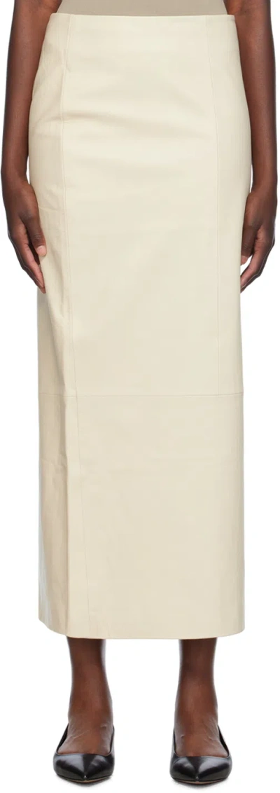St Agni Off-white Column Leather Maxi Skirt In Tofu