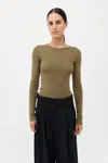 St Agni Cotton Long Sleeve Top Olive In Olive