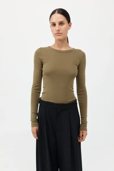St Agni Cotton Long Sleeve Top Olive