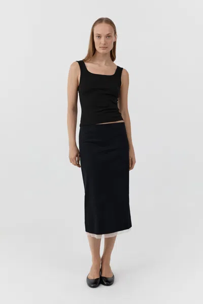 St Agni Organic Cotton Scooped Ballerina Top In Black
