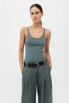 St Agni Organic Cotton Slim Scoop Tank In Balsam Green