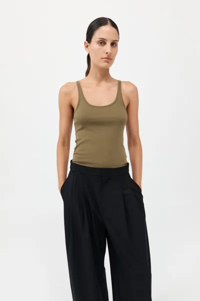 St Agni Organic Cotton Slim Scoop Tank In Green