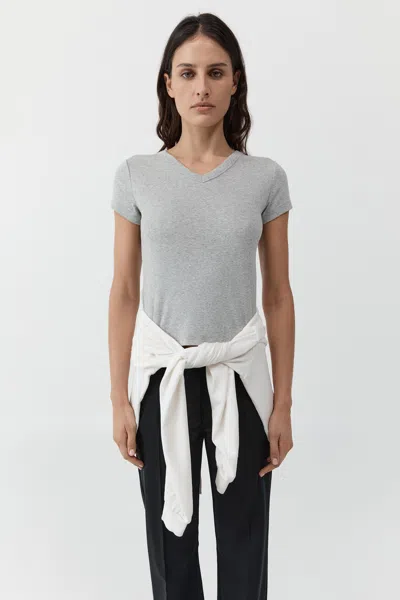 St Agni Organic Cotton V Neck Tee In Gray