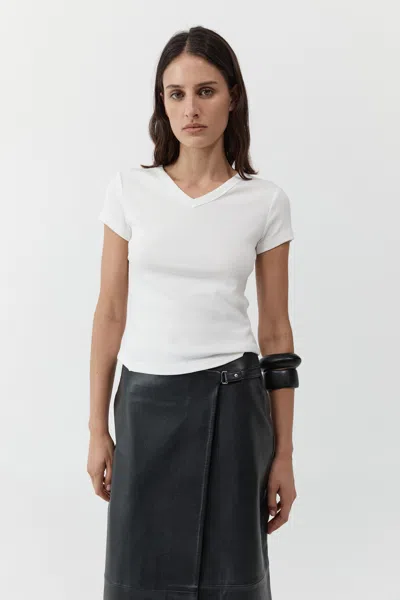 St Agni Organic Cotton V Neck Tee In White