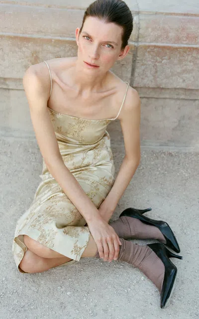 St Agni St. Agni Ornate Silk-wool Jacquard Midi Skirt In Ivory