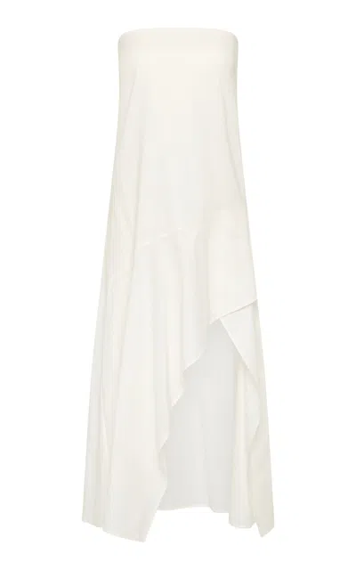 St Agni Oxford Strapless Organic-cotton Midi Dress In Neutral