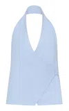 St Agni Oxford Wrap Organic Cotton Halter Top In Blue