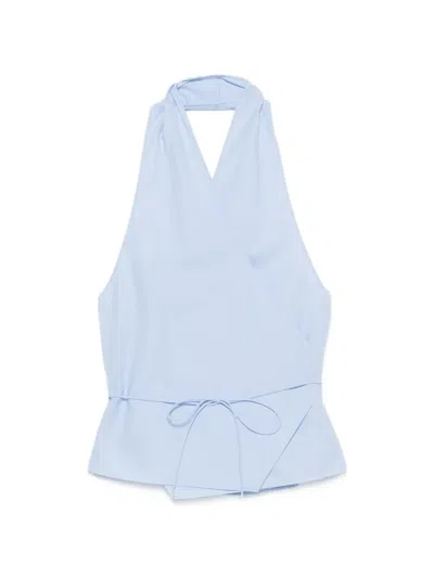 St Agni Organic Cotton-poplin Wrap Top In Blue
