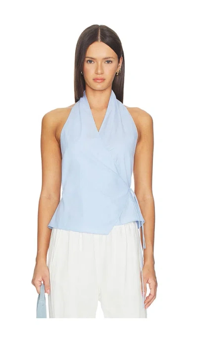 St Agni Organic Cotton-poplin Wrap Top In Blue