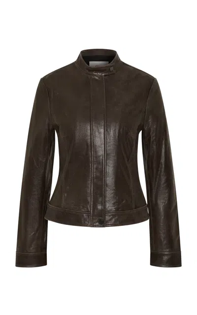 St Agni St. Agni Panel Moto Leather Jacket In Brown