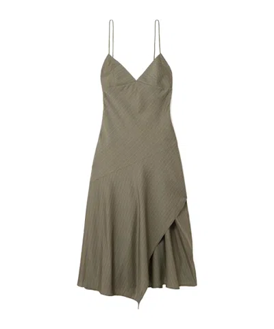 St Agni Paneled Asymmetric Pinstriped Cotton-blend Twill Dress In Gray