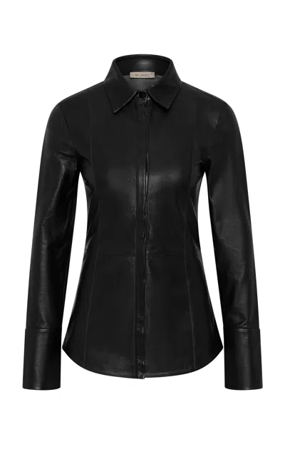 St Agni Paneled Leather Shirt In Black