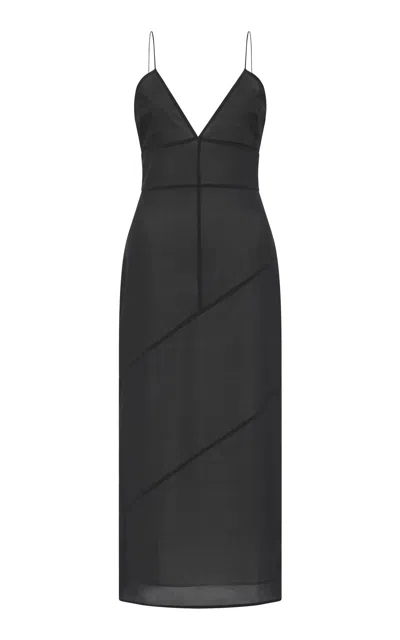 St Agni Paneled Stretch- Silk Midi Slip Dress In Black