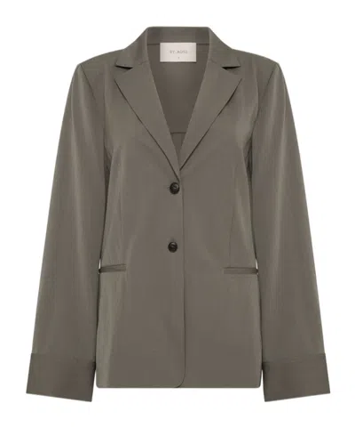 St Agni Paneled Wool-blend Twill Blazer In Gray
