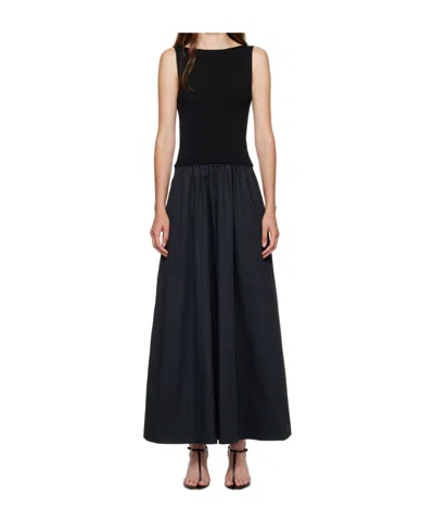 St Agni Panelled Ribbed Maxi Dress In Black