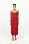 St Agni Paper Taffeta Cocoon Dress In Red