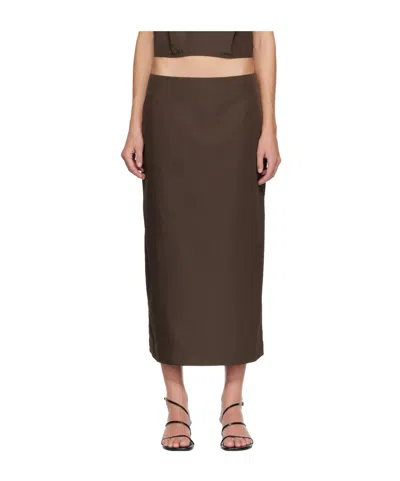 St Agni Paper Taffeta Column Midi Skirt In Brown