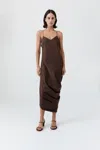 St Agni Paper Taffeta Drape Dress In Brown