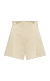 St Agni Paperbag-waist Cotton Shorts In Champagne