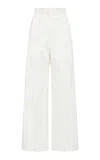 St Agni Paperbag-waist Organic Cotton-blend Wide-leg Pants In Off-white