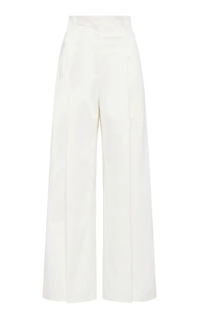St Agni Paperbag-waist Organic Cotton-blend Wide-leg Pants In Off-white
