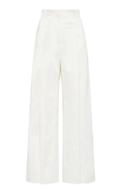 St Agni Paperbag-waist Organic Cotton-blend Wide-leg Trousers In Off-white