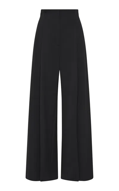 St Agni Paperbag-waist Stretch-wool Wide-leg Trousers In Black