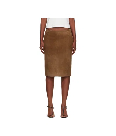 St Agni Tan Pencil Suede Midi Skirt In Brown