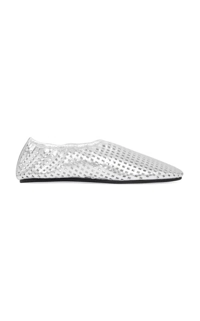 St Agni Perforated Leather Ballet Flats In Silver