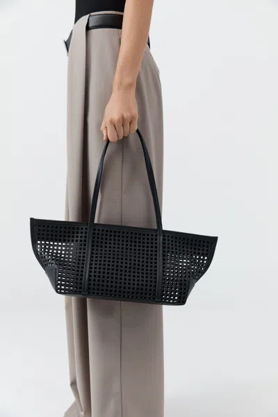 St Agni Perforated Slim Bateau Tote In Black