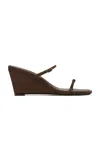 St Agni Petit Belt Satin Wedge Sandals In Brown
