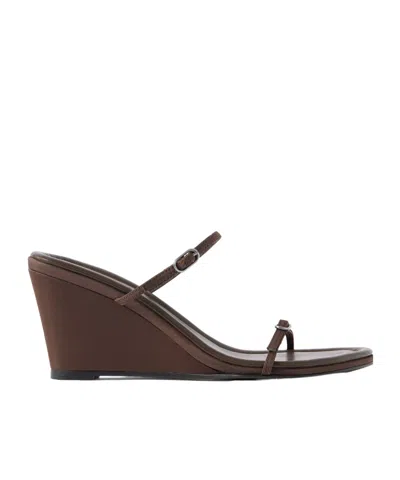 St Agni Petit Belt Recycled-satin Wedge Sandals In Brown