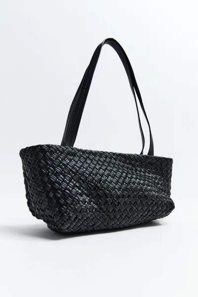 St Agni Petit Woven Trapeze Bag In Black