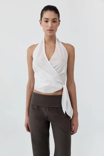 St Agni Pinstripe Halter Wrap Top In White