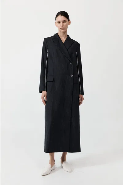 St Agni Pinstripe Maxi Coat In Black