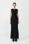 St Agni Pinstripe Silk Maxi Dress In Black In Black