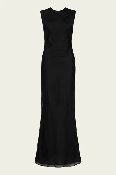 St Agni Pinstripe Silk Maxi Dress In Black