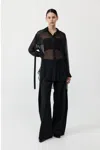 St Agni Pinstripe Silk Shirt In Black