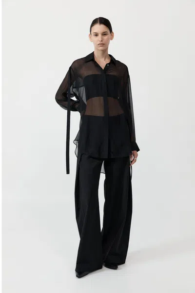 St Agni Pinstripe Silk Shirt In Black