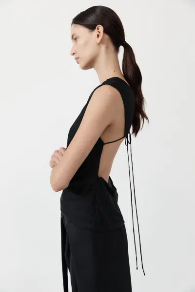 St Agni Pinstripe Silk Top In Black