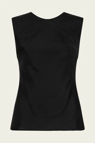 St Agni Pinstripe Silk Top In Black