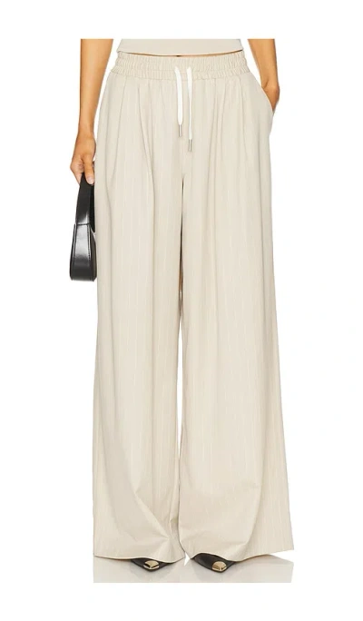 St Agni Pinstripe Wool Drawstring Pants In Beige
