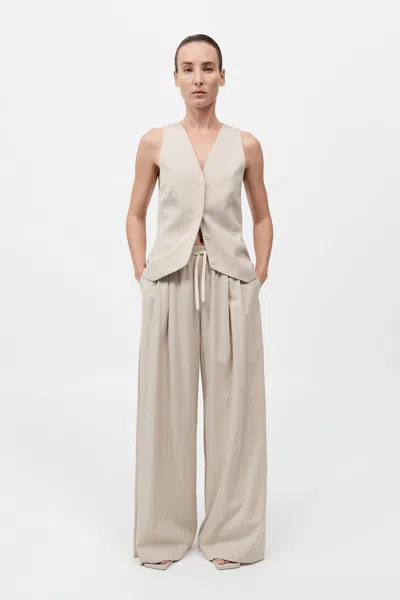 St Agni Pinstripe Wool Drawstring Pants In Latte