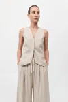 St Agni Pinstripe Wool Vest In Latte