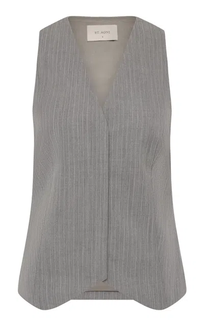 St Agni Pinstriped Wool-blend Vest In Grey